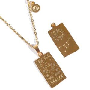 Cancer Zodiac Pendant Necklace 18K Gold Electro-Plated Stainless Steel - Gold